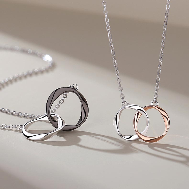 Engraved Double Ring Mobius Pendants Set for 2