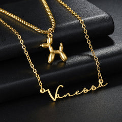 Balloon Dog Double Chain Name Necklace