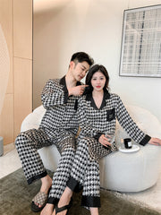 Houndstooth Faux Silk Couple Pajamas â€?Retro Luxury