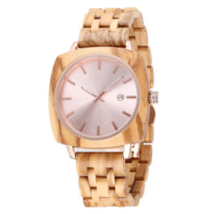 Engraved Wood Mens Square Watch