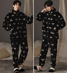 Thickened Flannel Couples Chihuahua Pajamas Set