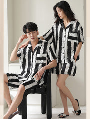 Striped Couple PJs - Matching Short Sleeve Summer Set