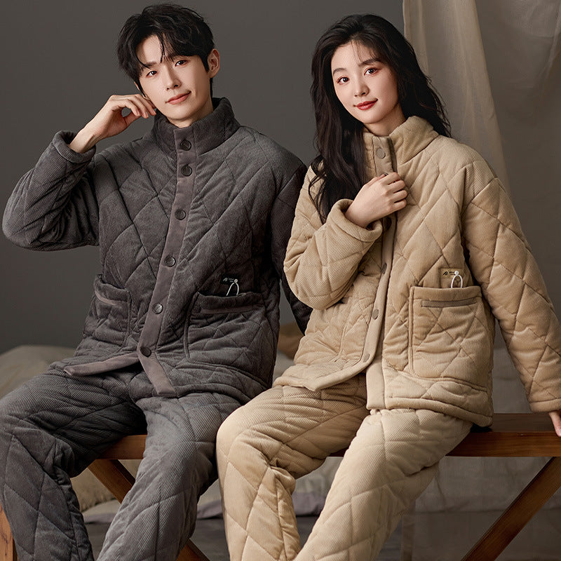 Heavy Quilted Corduroy Couple Pajama Set â€?Warm & Cozy Winter Loungewear