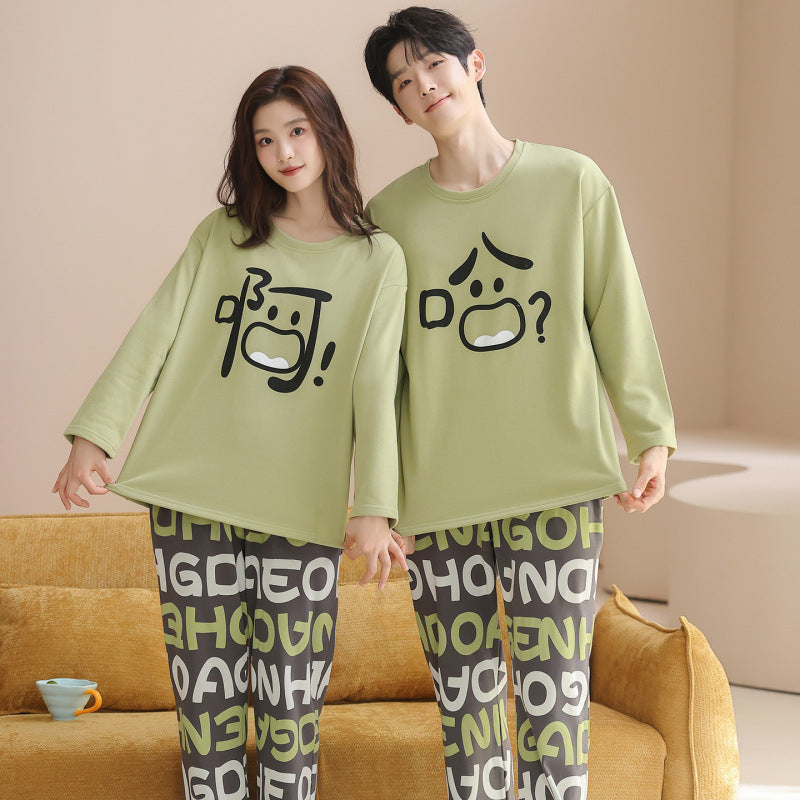 Matching Couple Pajamas Set â€?Cartoon Text Face, Soft & Playful