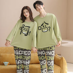 Matching Couple Pajamas Set â€?Cartoon Text Face, Soft & Playful
