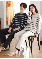 Matching Couple Pajamas Set â€?100% Cotton Minimalist Striped Loungewear