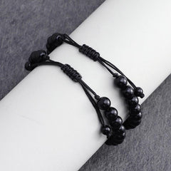 Engraved Obsidian Beads Mens bracelet