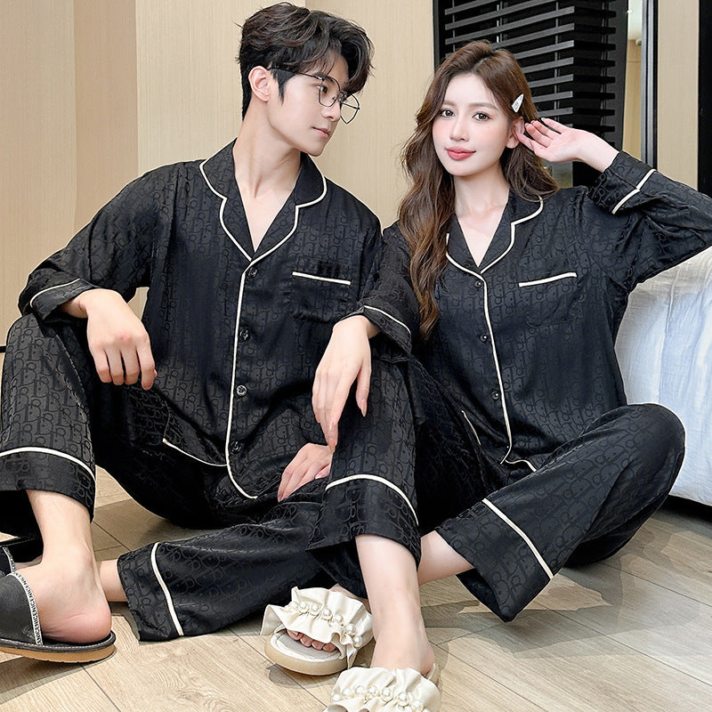 Matching Couple Pajamas â€?Monogram Patterned Faux Silk Set for Couples