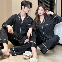 Matching Couple Pajamas â€?Monogram Patterned Faux Silk Set for Couples