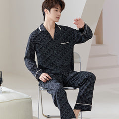 Luxury Monogram Faux Silk Couple Pajamas â€?Fashion-Forward Matching Sleepwear