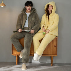 Quilted Coral Fleece Couple Pajamas â€?Cozy Winter Set