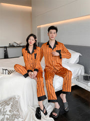 Urban Luxury Faux Silk Couple Pajamas â€?Orange Edition