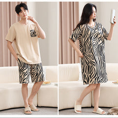 Zebra Print Couple PJs - Cotton Tee & Dress Set