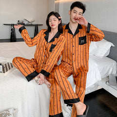 Urban Luxury Faux Silk Couple Pajamas â€?Orange Edition