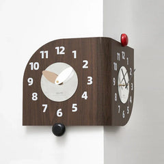 Corner Double-Sided Silent Wall Clock â€?Rich Brown (Dual Time)