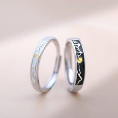 Engraved Sun and Moon Rings Set for Couples