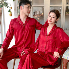 Romantic Faux Silk Couple Pajamas â€?Heart Print Luxury Sleepwear Set by Gullei