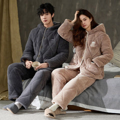 Matching Pajamas â€?Hooded Quilted Fleece Set, 3-Layer Warmth