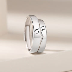 Kissing Couples Matching Engagement Rings Set - Adjustable Size