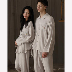 Matching Button-Front Couples Pajamas Set - A-Grade Cotton