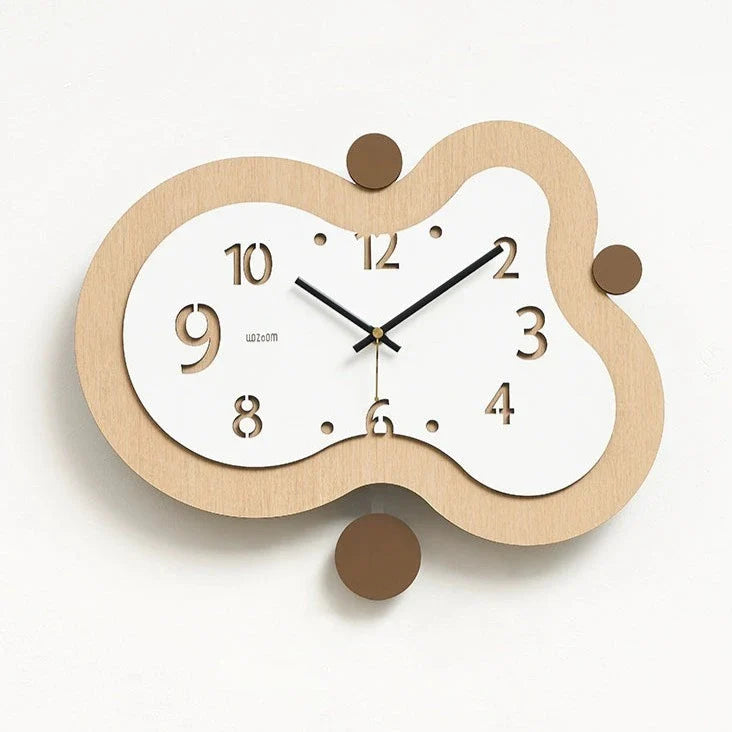 Odd Shaped Silent Pendulum Wall Clock - Irregular Decorative Clock for Livingroom/Bedroom