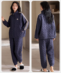 Sporty Quilted Couple Pajamas â€?Air Cotton Zip-Up Loungewear by Gullei