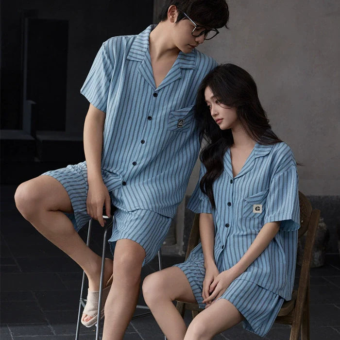 Striped Couple PJs - Short Sleeve Cardigan Set