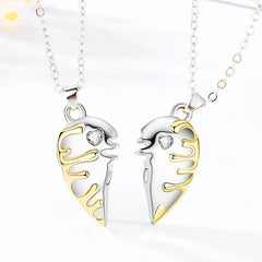 Magnetic Half Hearts Matching Couple Necklaces Set