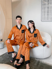 Urban Luxury Faux Silk Couple Pajamas â€?Orange Edition