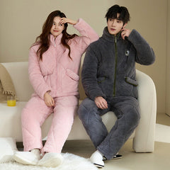 Matching Pajamas â€?Quilted Zip High-Collar Fleece Set