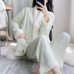 Women Pajamas Set â€?Luxury Embossed Rose Fleece Lounge Set