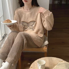 Butterfly Applique Loungewear Set for Women | Gullei Plush Teddy Fleece Pajamas