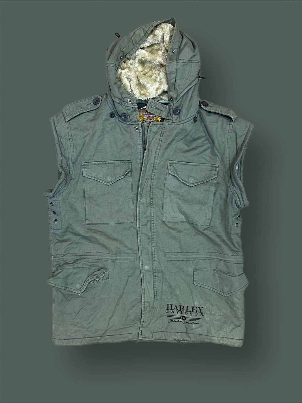 Harley Davidson vintage hooded parka vest size M