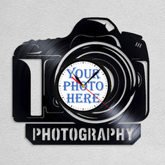 Personalized Photographer LP Record Wall Clock â€?Custom Photo & Name, Silent Quartz