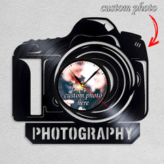 Personalized Photographer LP Record Wall Clock â€?Custom Photo & Name, Silent Quartz