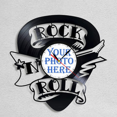 Personalized "Rock and Roll" LP Record Wall Clock â€?Custom Photo & Name, Silent Quartz