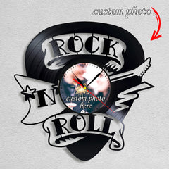 Personalized "Rock and Roll" LP Record Wall Clock â€?Custom Photo & Name, Silent Quartz