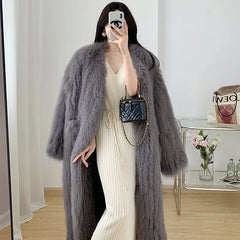 Cappotto lungo eco pelliccia donna