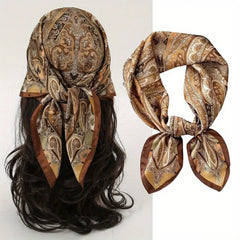 Foulard Donna Satinato Stile Vintage Beige | Sciarpa Capelli Elegante Multifunzione
