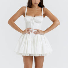 White Lace Up Corset Mini Dress