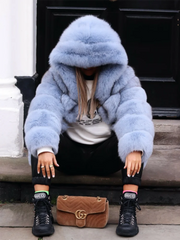 Pelliccia hoodie vera volpe in vari colori donna
