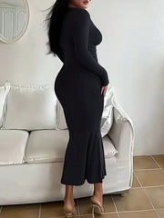 Long Dress Aderente Minimalista â€?Maniche Lunghe, Stile Casual Chic