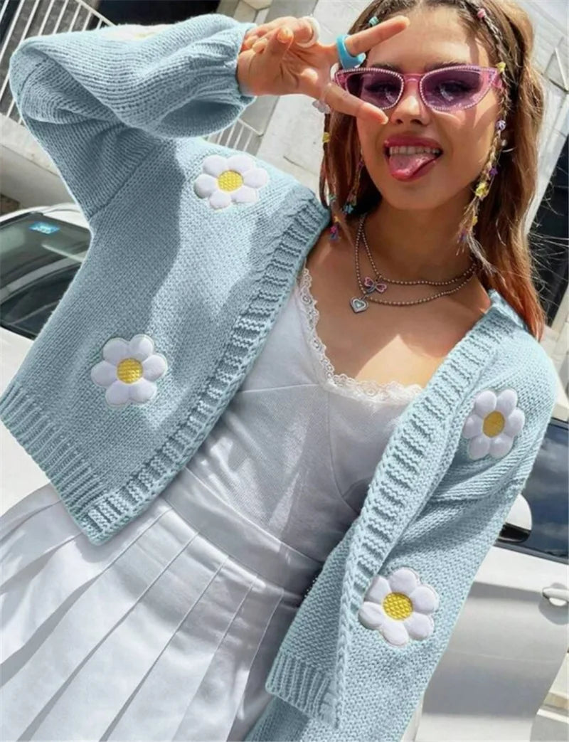 weet flower sweater cardigan loose short