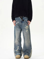 Jeans Lavato Blu Baggy Strappato