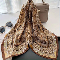 Foulard Donna Satinato Stile Vintage Beige | Sciarpa Capelli Elegante Multifunzione