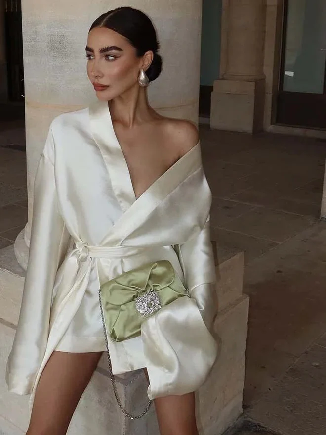 Casual Beige Satin Women's Dress Elegant