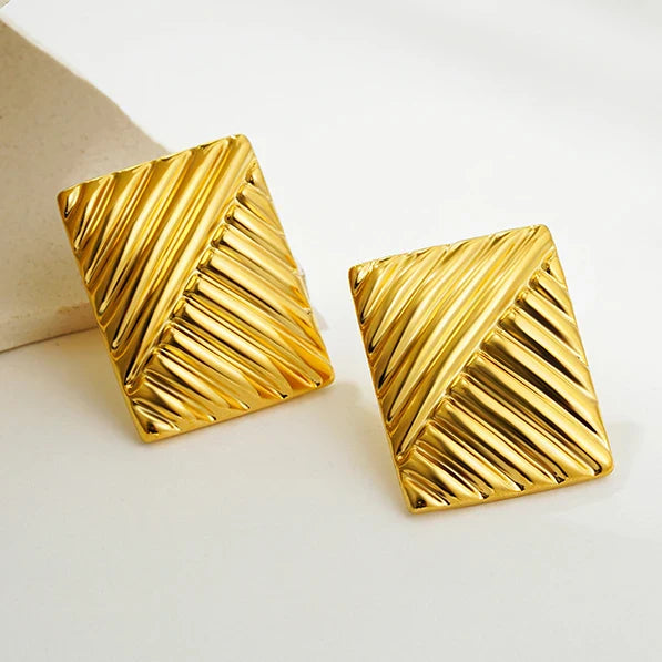 Stainless Steel Texture Geometric Stud Earrings