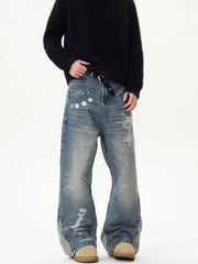 Jeans Lavato Blu Baggy Strappato