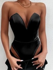 Push Up  Bodysuits Deep V Neck Backless Solid Corset