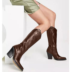 Mid Calf Boots Western Cowboy Real Leather